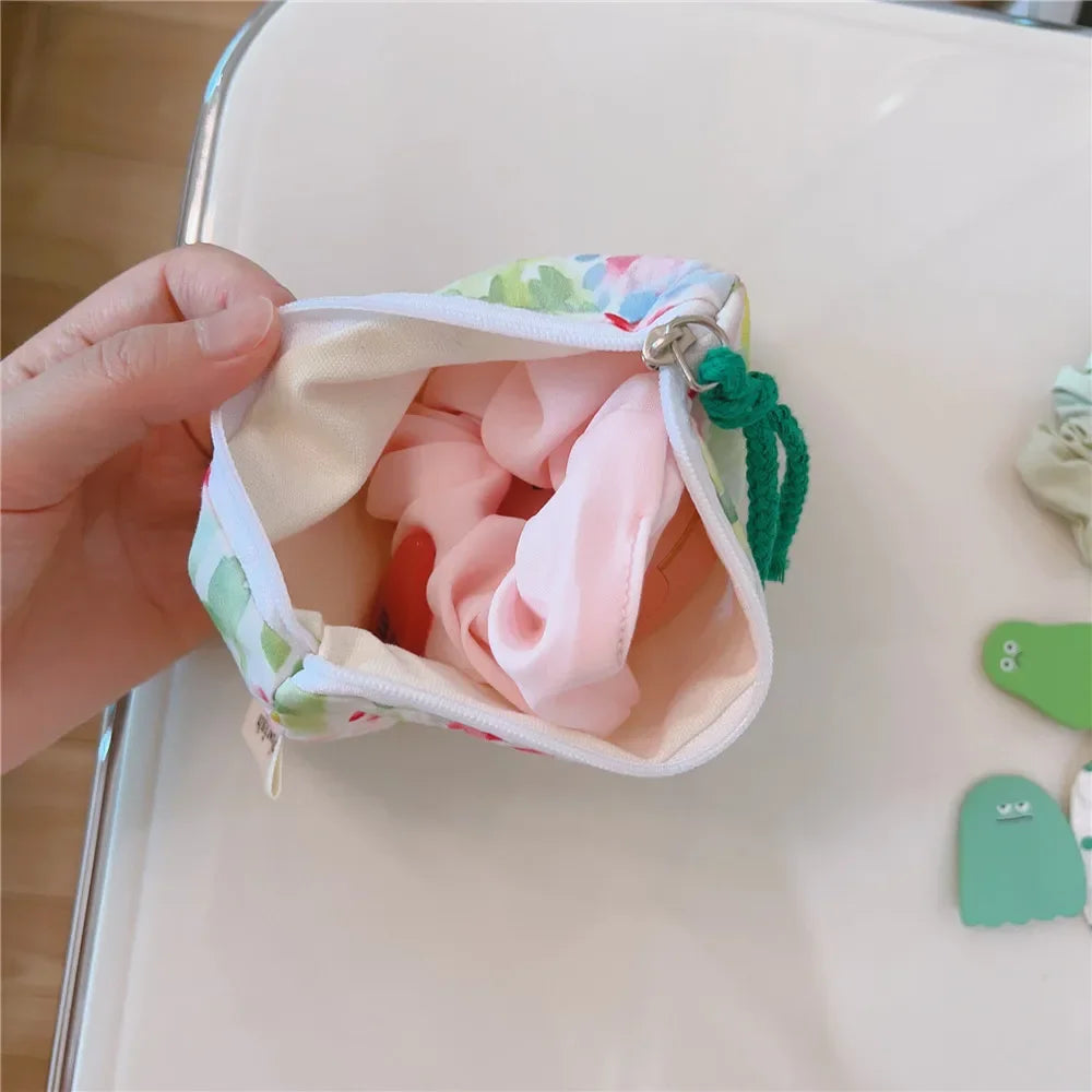 Mini  Make Up Bags Small Zipper Women Cute Floral Clutch Lipstick Bag Key Wallet Lady Cotton Travel Makeup Storage Bag Pouch