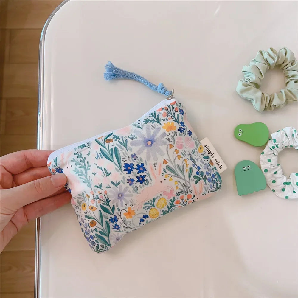 Mini  Make Up Bags Small Zipper Women Cute Floral Clutch Lipstick Bag Key Wallet Lady Cotton Travel Makeup Storage Bag Pouch