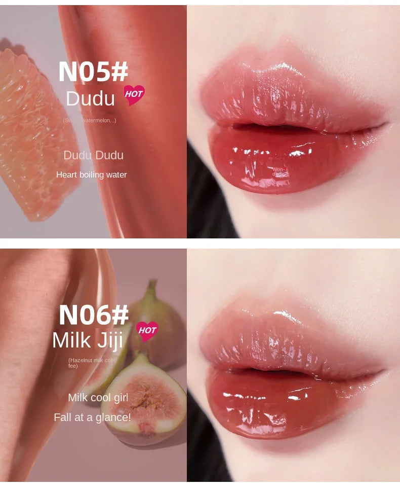 FLORTTE Glow Lip Glaze First Kiss Dew Vitamin Long-Lasting Lip Gloss Lipstick Make Up Mirror Lipgloss