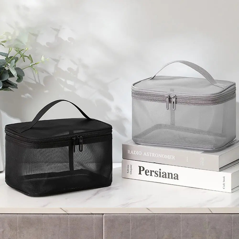 Women's Transparent Mesh Travel Cosmetic Bag Makeup and Toiletries Kit Storage Bag Make Up Organizer Bag