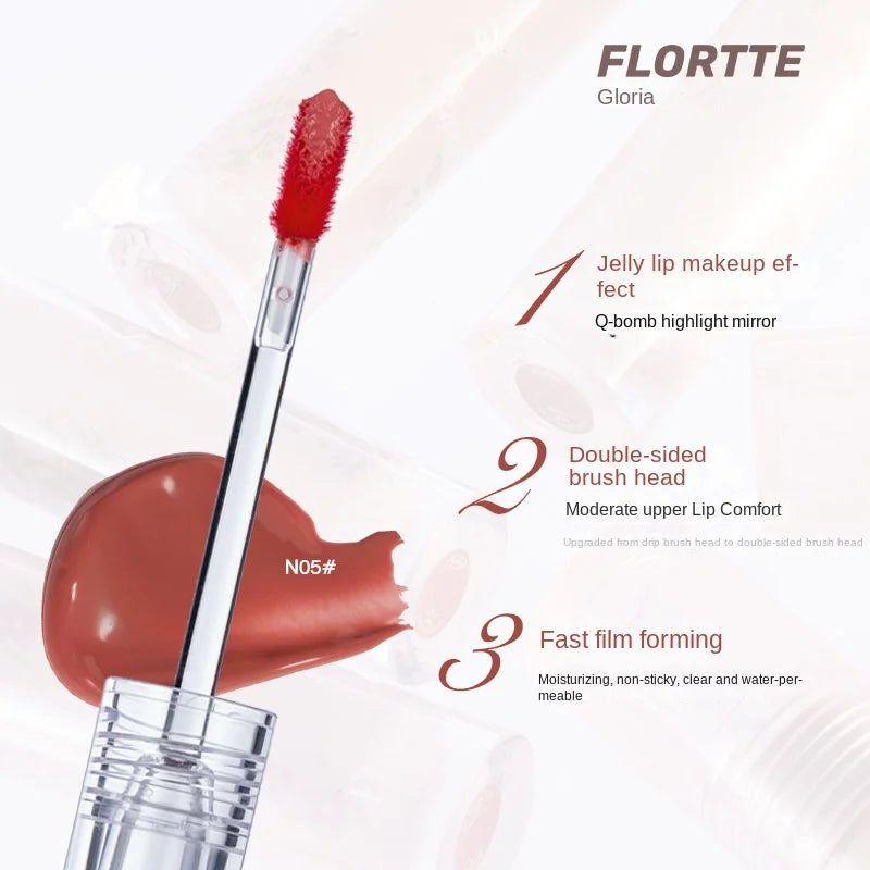 FLORTTE Glow Lip Glaze First Kiss Dew Vitamin Long-Lasting Lip Gloss Lipstick Make Up Mirror Lipgloss
