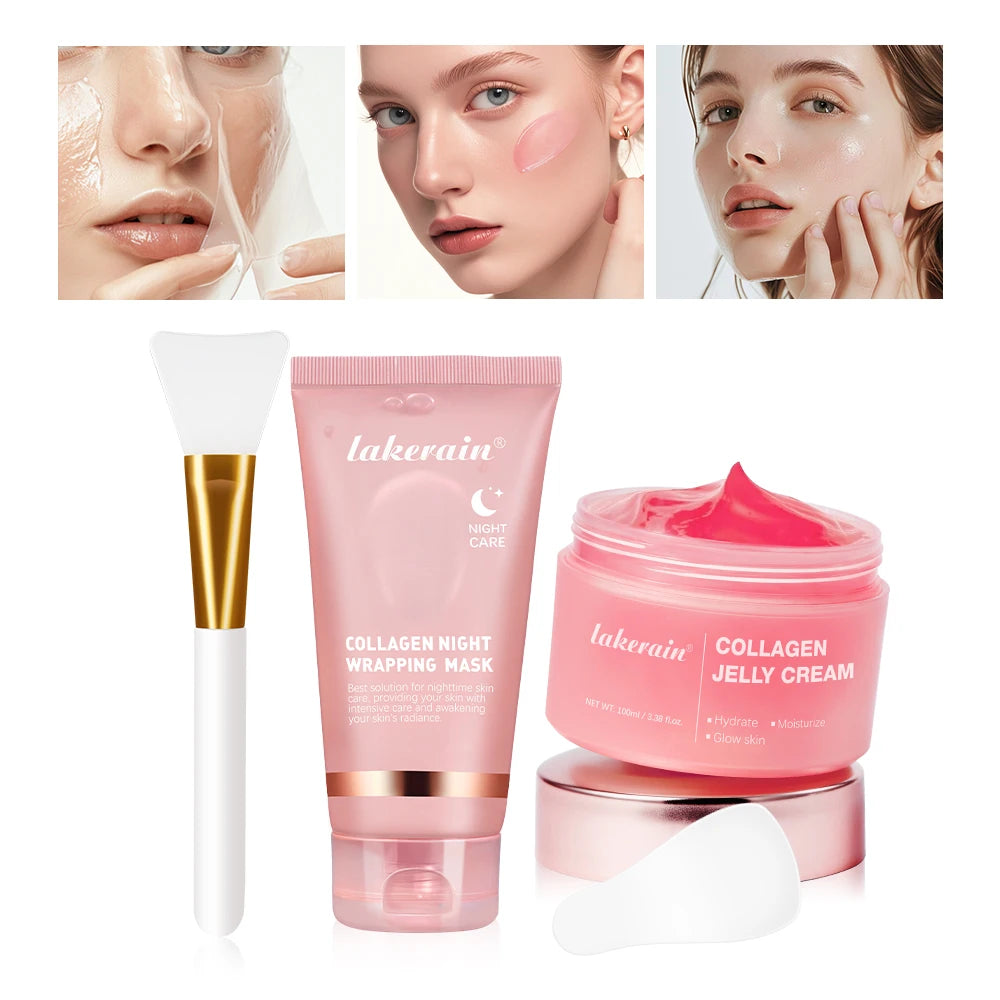Lakerain Collagen Peeling Mask Rejuvenating Hydrolyzed Deeply Nourish Tighten Moisturizing Collagen Jelly Cream Set With Brush