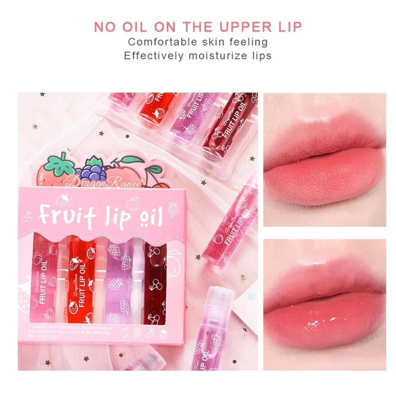 Set of Four Rolling Head Lip Oils Moisturizing Hydrating Roller Ball Lip Care Anti-Drying Transparent Lip Blam for Lip Health
