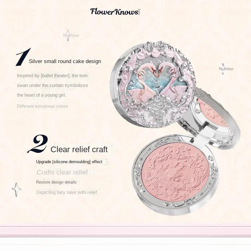 Flower Knows  Embossed Blush Fine Powder Makeup Smooth Long-Lasting Blusher Face Enhancing Makeup Color