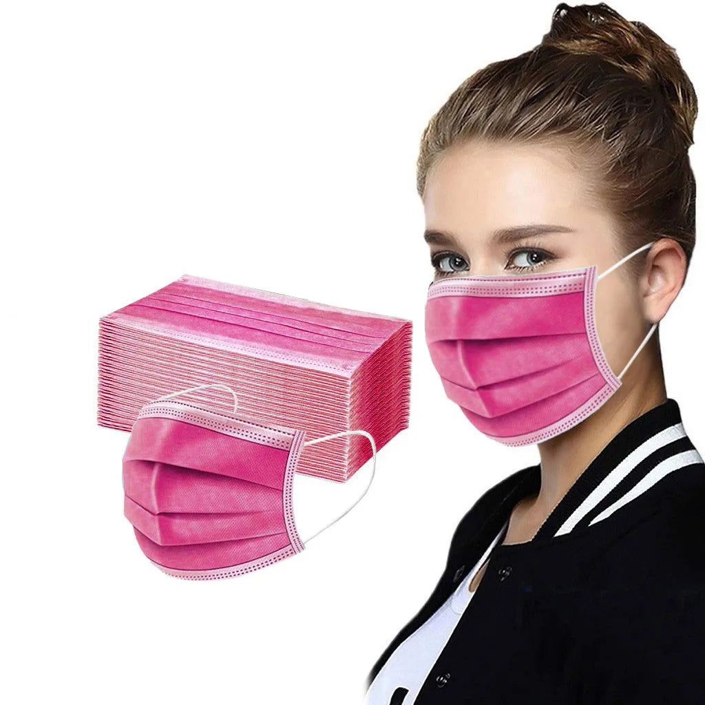 50pcs Women Man Solid Disposable Face Mask 3ply Ear Loop Anti-Pm2.5 Mask Fan Purple Disposable Mask Dustproof And Aesthetically