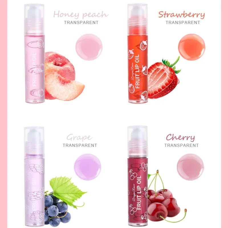 Set of Four Rolling Head Lip Oils Moisturizing Hydrating Roller Ball Lip Care Anti-Drying Transparent Lip Blam for Lip Health