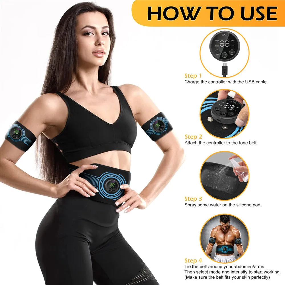 EMS Abdominal Toning Belt Abs Muscle Trainer USB ReCharge Muscle Toner Body Waist Belly Massager Weight Loss Fitness Equiment