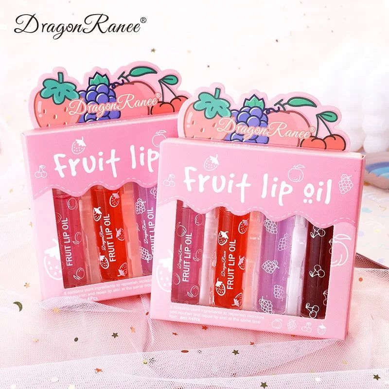 Set of Four Rolling Head Lip Oils Moisturizing Hydrating Roller Ball Lip Care Anti-Drying Transparent Lip Blam for Lip Health