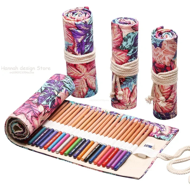 12/36/72 Holes Crayon Bag Pencil Case Japanese Stationery Pencil Make Up Storage Bag Pencil Roll for School Supplies