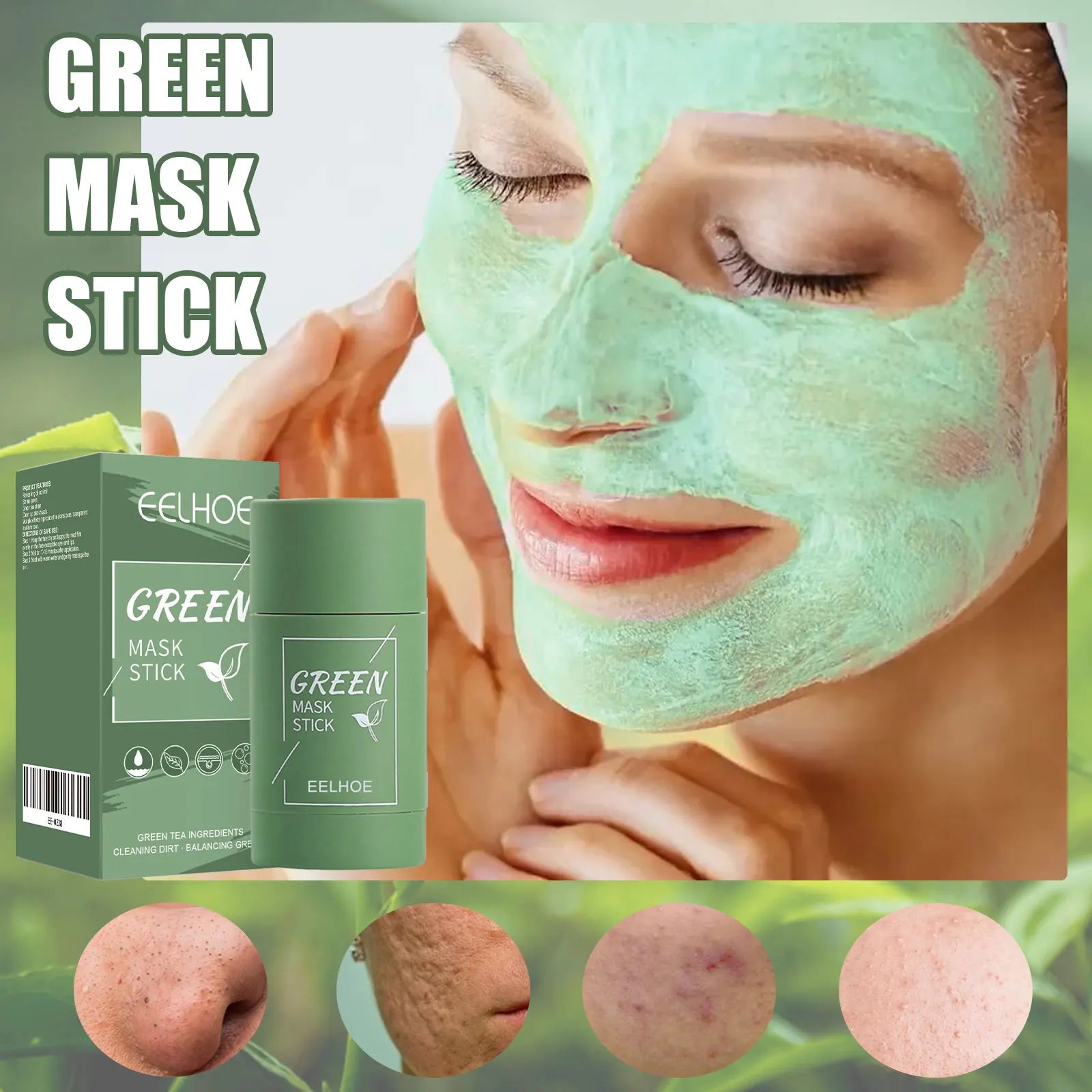 Green tea solid mask deep cleansing hydrating mask stick shrinks pores smearable mud mask stick deep moisturizing tender skin